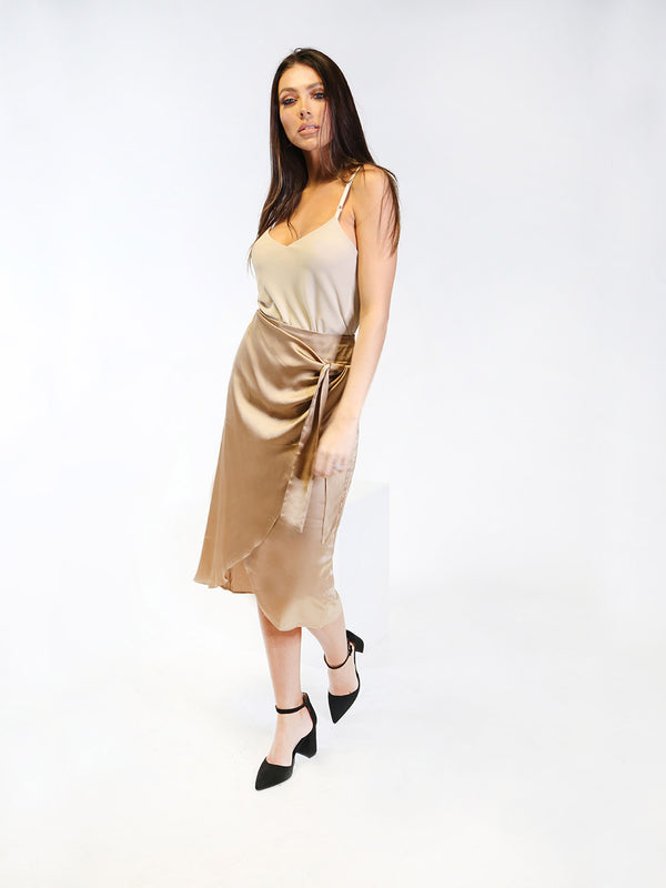 When In Rome Satin Tie Up Wrap Skirt