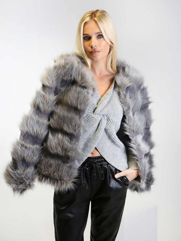 Hussle Grey Faux Fur Coat