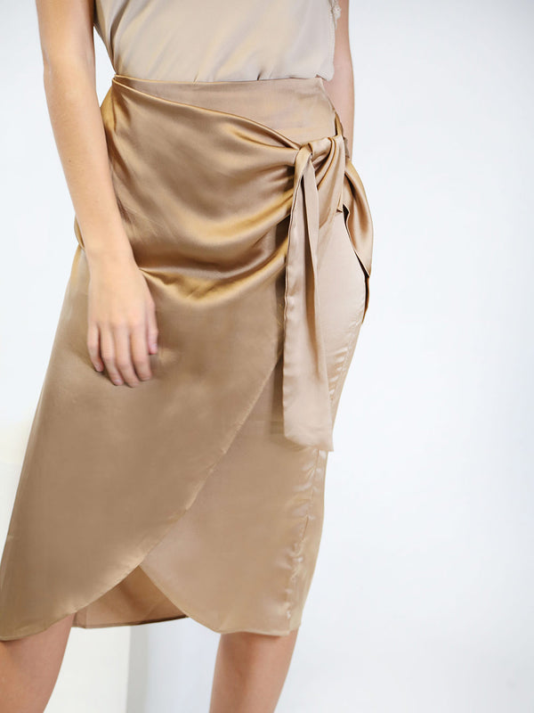 When In Rome Satin Tie Up Wrap Skirt