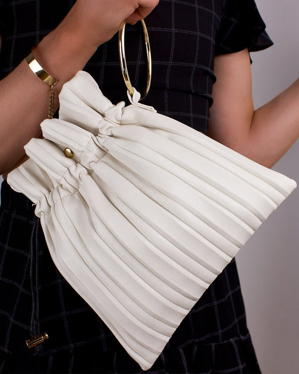 Anja Pleated Pouch Bag in Cream