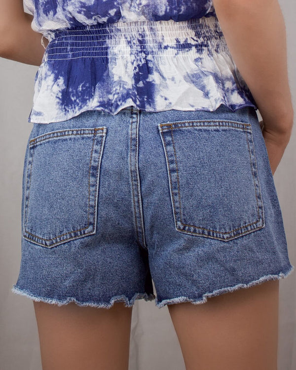 Mondrian Denim Shorts in Blue