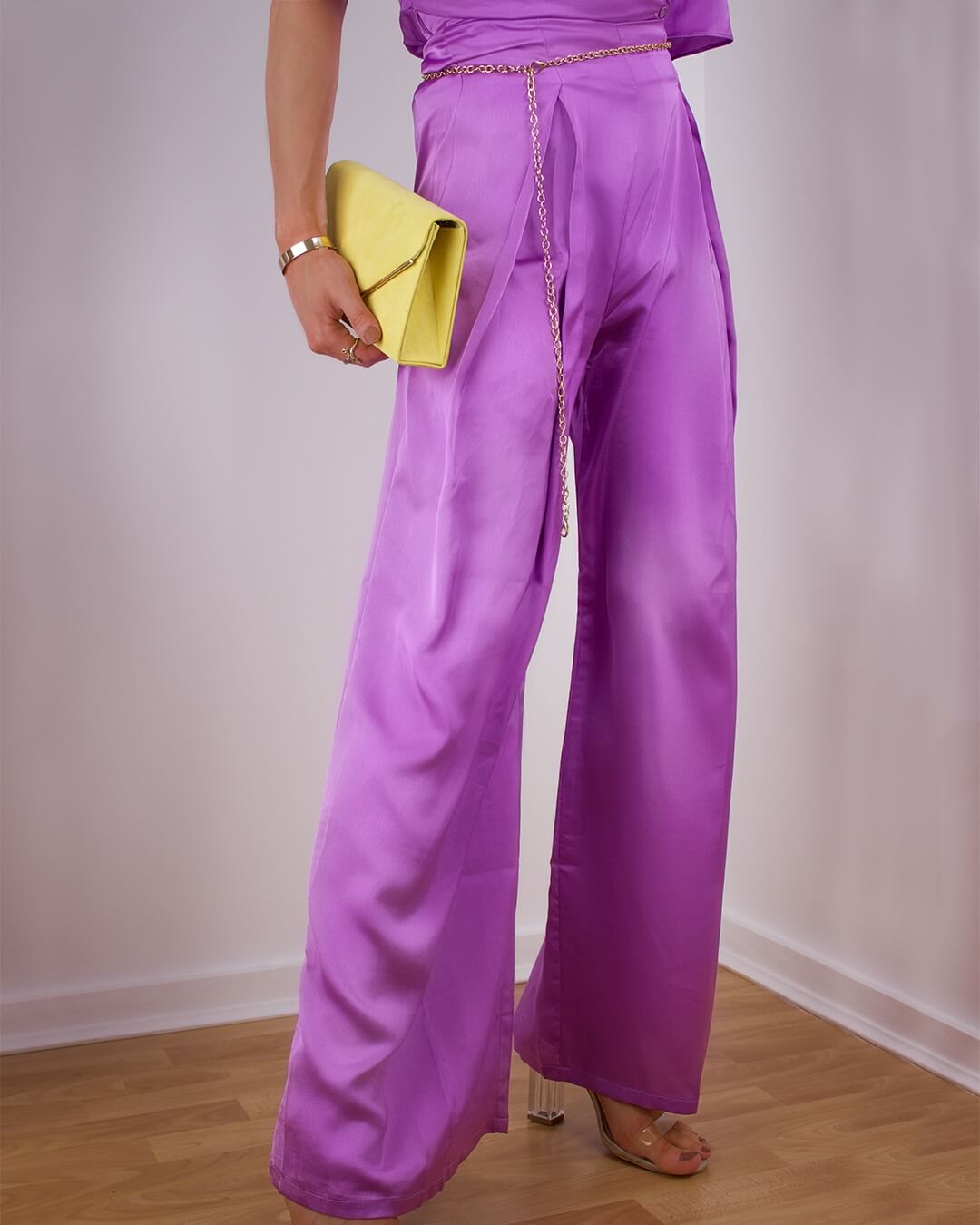 Satin Tube Top & Wide Leg Trousers  Two piece outfits pants, Silk pants  outfit, Purple top outfit