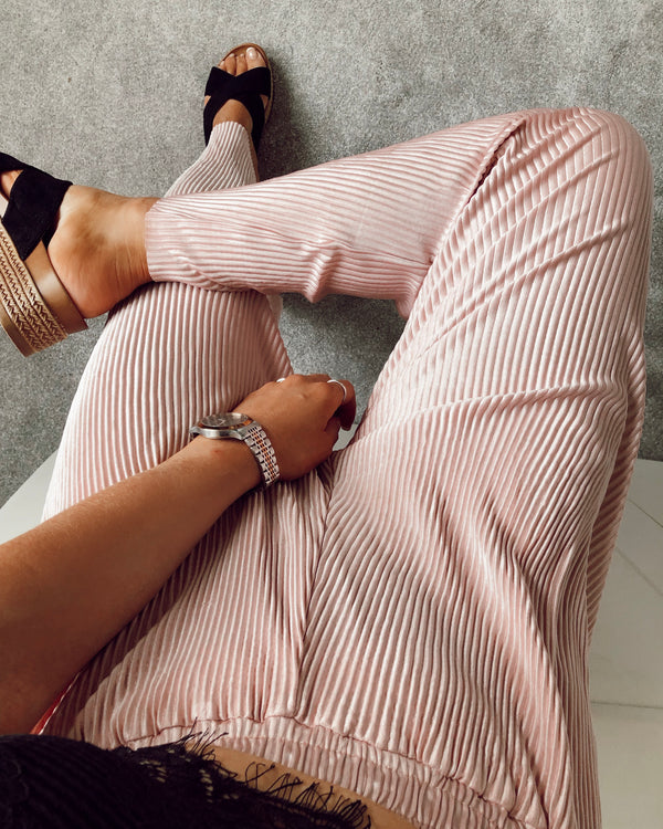 Pleated Wide Leg Plisse Pants in Pink