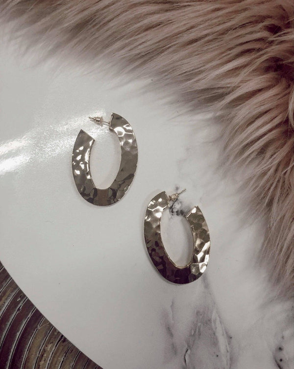 Faded Medium Size Hammered Hoops In Gold