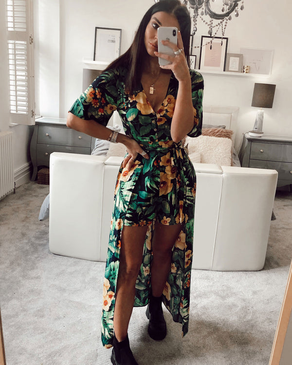 green and yellow floral maxi playsuit
