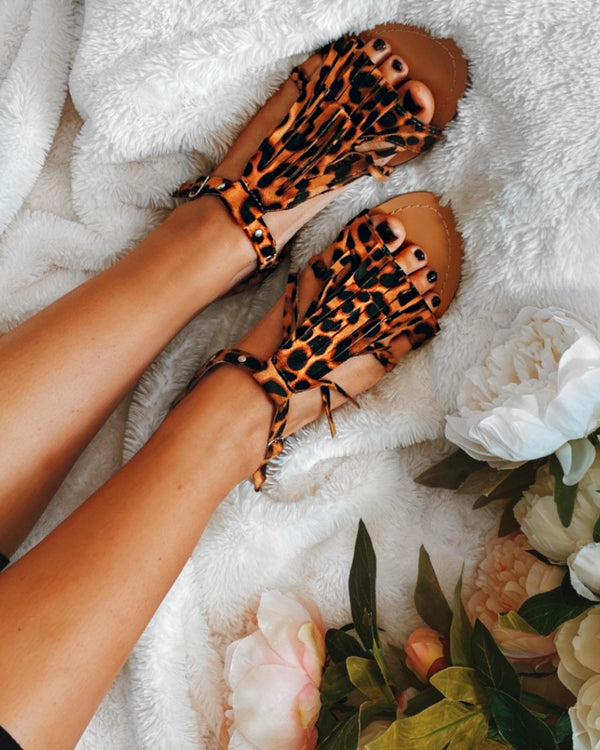 Celestia Tassel sandals in leopard print