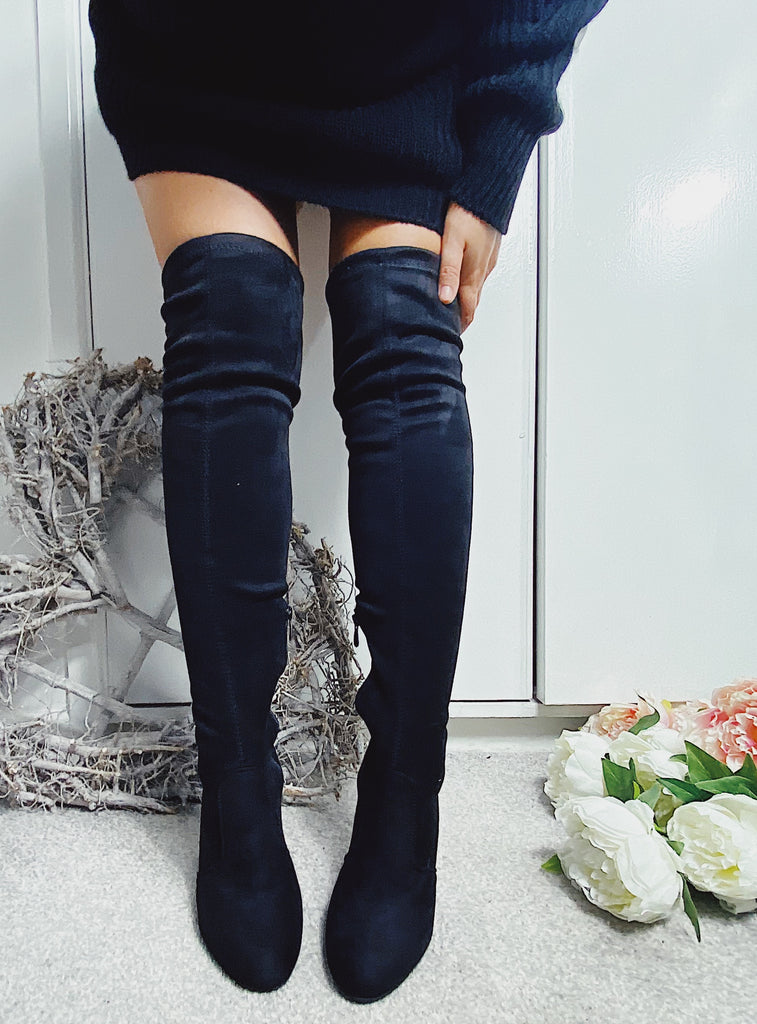 Blue suede over the best sale knee boots